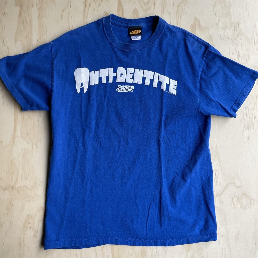 Vintage Seinfeld Anti-Dentite Shirt Mens Medium Blue TV Show Tee T-Shirt Comedy
